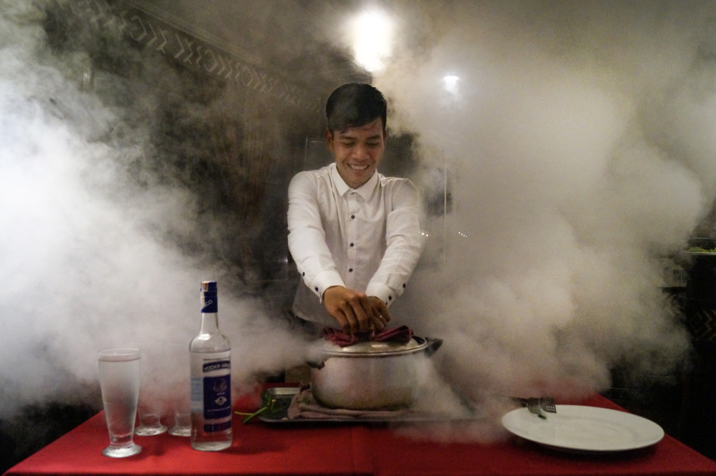 Vodka steamed shrimp, Halong Bay cruise, Vietnam. (Photo by Kirsten Koza, Writers' Expeditions)