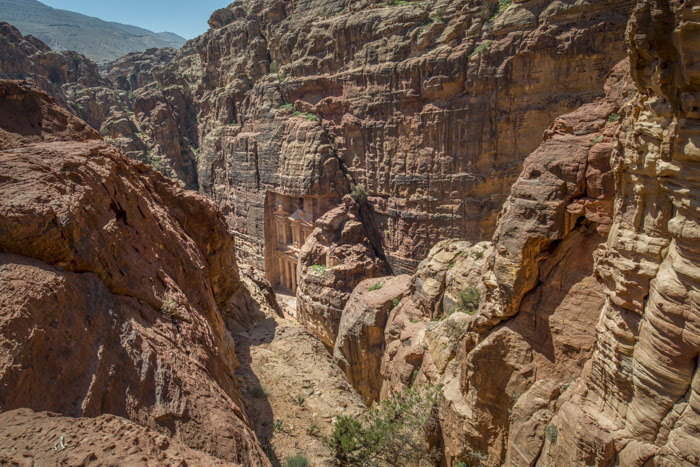 Looking down on Petra's treasury. (photo by Christopher Campbell, Writers' Expeditions)