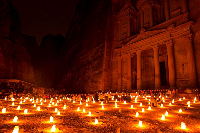 Petra candles at night, Jordan. (Photo by Christopher Campbell, Writers' Expeditions)