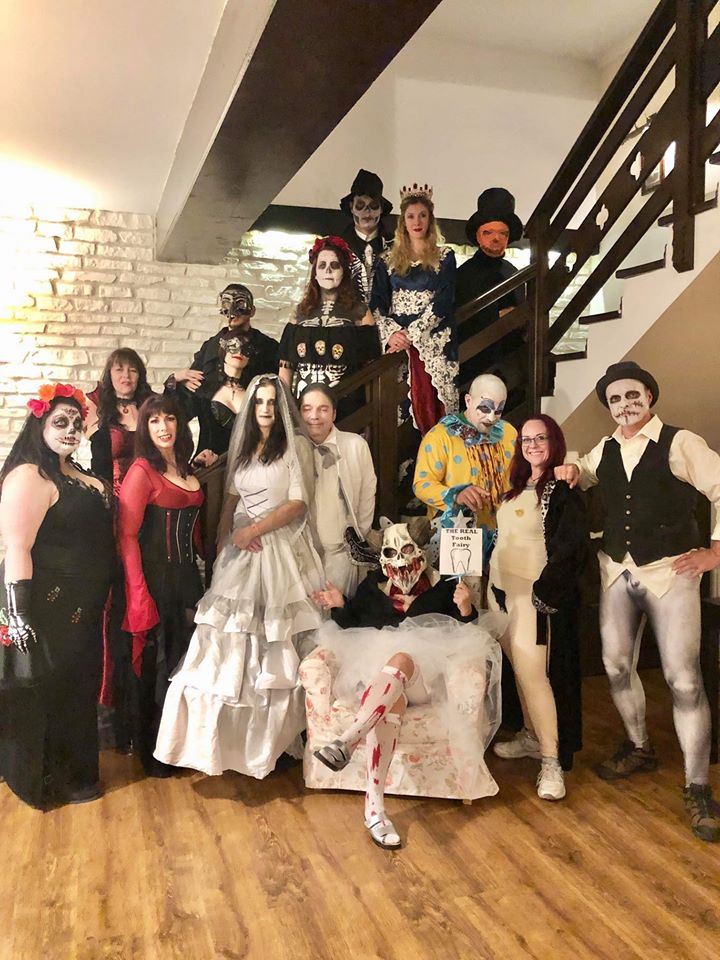 2019's participants at our guide's mountain lodge before heading to the Halloween party at Dracula's castle. (Writers' Expeditions - The Vlad Dracula Expedition)